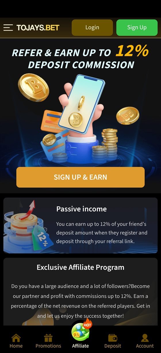 Tojay app refer and earn affiliate programme screen